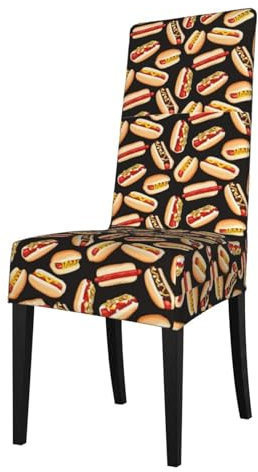 LimPac Fun Food Hot Dogs Stretch-Esszimmerstuhl-Schutzhülle, abnehmbar, waschbar, staubdicht, stilvoller Druck