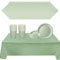 Vajilla de Papel Verde Salvia de 53 Piezas para Fiesta de Navidad - Juego para 16 Invitados, Decoración, Mantel, Platos, Servilletas