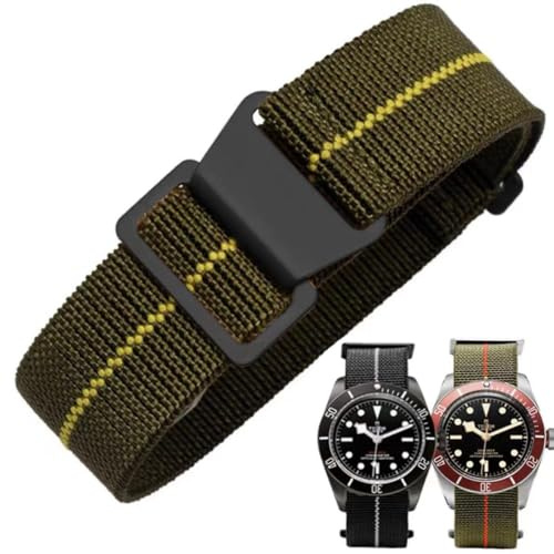 Nylon Elastisches Uhrenarmbänder,Militärisches,Parachute,Ersatz armband aus Stoff,mit Haken, Schnalle, Schwarz/Silber, für Herren und Damen, 10 Farben, 3 Größen 18/20/22 mm