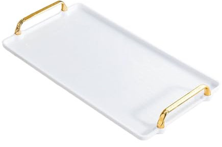 Baoblaze Serving Tray with Handle Plate Tea Tray Countertop Makeup Coffee Table Tray Vanity Tray for Dinner Dessert Guest Room Bedroom, white large