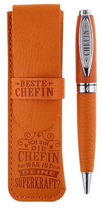 History & Heraldry Bamboo Persönlicher und individueller Kuli Kugelschreiber Stift mit Namen und Spruch Personalisiertes Etui Monogramm-Design persönliches Geschenk (Kuli Chefin)