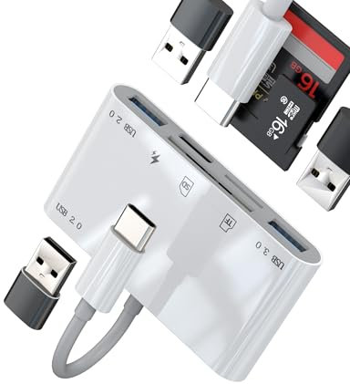 USB C auf USB SD Micro SD Kartenleser Adapter (6in1)für Apple iPhone 15 für iPad Pro Kompatibel für Samsung Kamera Speicherkarte Card Reader Handy Kartenlesegerät OTG TF Speicherkartenleser Converter