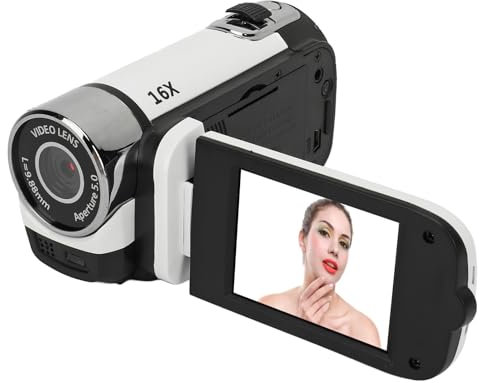 Cámara Digital 1080PD, Videocámara de 16 MP con Pantalla Giratoria de 2,4 Pulgadas, Grabadora de Vídeo HD con Zoom 16X con Luz de Relleno, Cámara de Vídeo con Batería Integrada