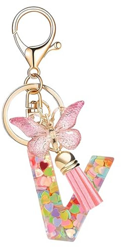 Porte clés Initiale Porte clé pour Femme Fille Personnalisée Lettres Keychain - V