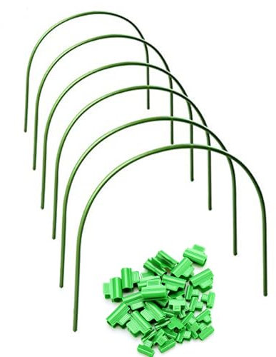 6-Pack Greenhouse Hoops & 24 Reinforcement Clips, Long Steel With Plastic Coated, Small Greenhouse for Raised Beds, Thickened High Tenacity PP Garden (60x60cm Hoops-6+Clips-24)