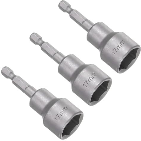 Saipor Lot de 3 douilles hexagonales aimantées de 17 mm, tige hexagonale, jeu d'embouts de douille, adaptateur de douille, jeu de douilles magnétiques pour visseuse sans fil et visseuse, longueur 65
