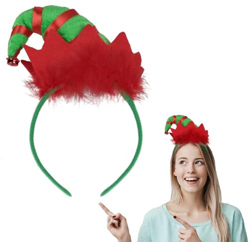 BETESSIN Serre-Tête Noël Bandeau Cheveux Lutin Accessoire Noël Décoration pour Femme Enfant 22,5x15cm