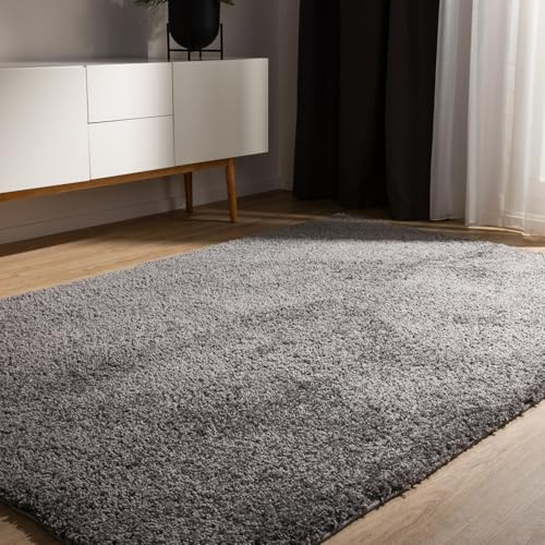 benuta Basic Hochflorteppich Teppich Wohnzimmer Sohari - Grau 200x290 cm - Minimalistischer Look - Weich & Waschbar - Für Schlafzimmer, Flur oder Esszimmer - Geeignet für Fußbodenheizung