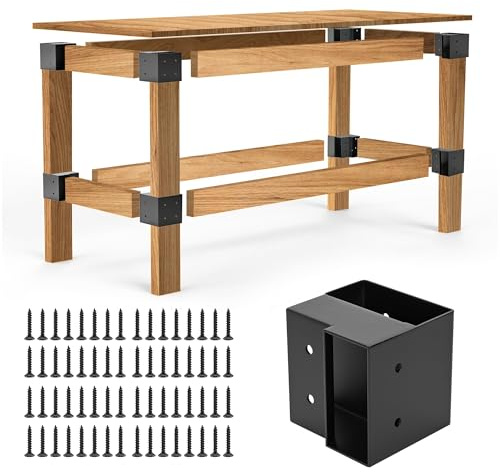 YAGEANNL 8 Pcs Workbench Corner Brackets, 2x4 Wood 3-Way Bracket Kit | Heavy Duty Steel Right Angle Brackets for Custom Workbench, Shelving & Tables, Black Supports for DIY Furniture Projects
