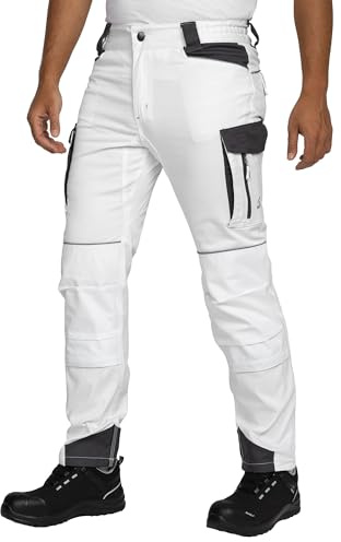 BWOLF Daytona Arbeitshosen Männer Stretch Arbeitshose Herren Arbeitshosen Cargo Arbeitskleidung Männer mit vielen Taschen (Weiss, M)