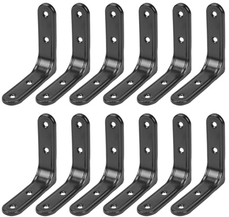 HO2NLE 12 PCS Black Shelf Brackets: L Brackets for Shelves, 80mm Right Angle, Heavy Duty, Wall Mounted