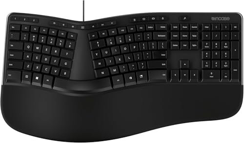 Incase Ergonomic Keyboard – Designed by Microsoft – EN-UK Layout, Split Keyset, Cushioned Palm Rest, Shortcut Keys, Numeric Keypad, Comfortable Typing, Compatible with Windows 11/10 – Black