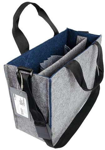 SIGEL BA424 Desk Sharing Bag Classic, Organizer für mobiles Arbeiten, absolut sicherer Stand: für Laptop bis 15,4 Zoll und Unterlagen, Synthetischer Filz, grau-blau, Medium 36 x 15 x 28 cm