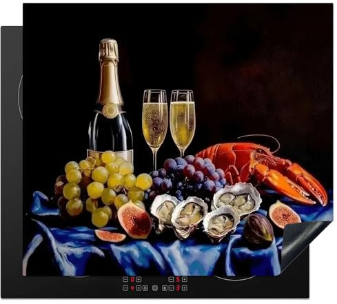 KitchenYeah© Protection Plaque Cuisson Deco Cuisine Cache Induction 57x51 cm Protège Pour Cuisiniere Protection Champagne - Huîtres