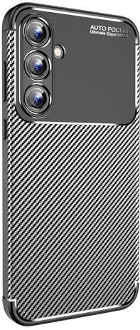 LBH Handyhülle Carbon Look für Samsung Galaxy A35 5G Schutzhülle Karbon Handy Case Slim Cover Bumper Schutz Hülle Kratzfest Stoßfest rutschfest FusionGuard Pro Schwarz