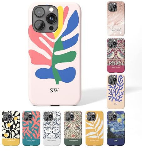 Tirita Personalised Phone Case for iPhone 13 Pro – Hard Case or Cover With Custom Name or Initials – Cute Personalised Gift for Women or Girls [04. Matisse Vibrant Leaf]