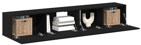 vidaXL Moderne Schwarze Unterhaltungseinheit | TV-Ständer mit mattem Finish | Großes Medienlager für Wohnzimmer | 4 Türen 2 integrierte Regale