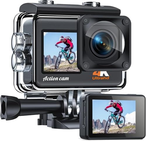 CAMWORLD Action Cam 4K 24MP, 40M Underwater Camera Waterproof WiFi EIS Dual HD Screen 170° Wide Angle Sports Camera with 2 Batteries, Accessory Kit