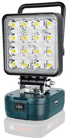 YOJZMA Luz de trabajo LED 48W 4800LM para batería Bosch 18V, linterna inalámbrica con puerto de carga USB y Type-C, protección contra bajo voltaje, luz portátil para exteriores/inundación