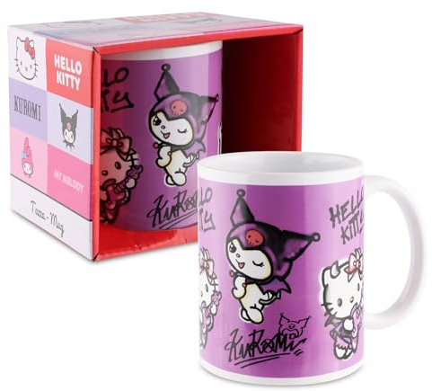 Taza de cerámica Kuromi de Hello Kitty, 350 ml, con asa, diseño oficial de Sanrio, regalo para niños y aficionados, taza de café