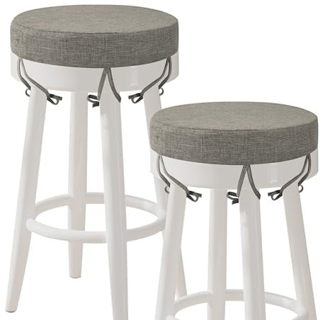 AddGrace Sitzkissen Rund mit Bändern für Barhocker 2 Stück 30x30cm Hellgrau | Rutschfeste Stuhlkissen, Schaumstoff Sitzpolster, mit Abnehmbarer waschbarer Hülle, für Kneipen Restaurants offene Küchen
