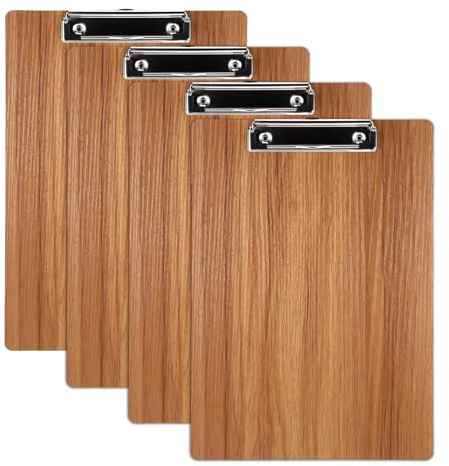 4 Stück Klemmbrett A4 Holz, Klemmbretter A4 Schreibbrett mit Metallklemme, Clipboard aus Holz Schreibunterlagen für Speisekarte Studium Büro und Restaurant Pflege Zubehör (Hellbraun)