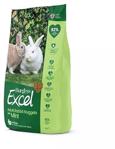 4kg Burgess Excel Rabbit Nuggets with Mint – High-Fibre Complete Rabbit Food – Promotes Healthy Digestion, Teeth & Immunity