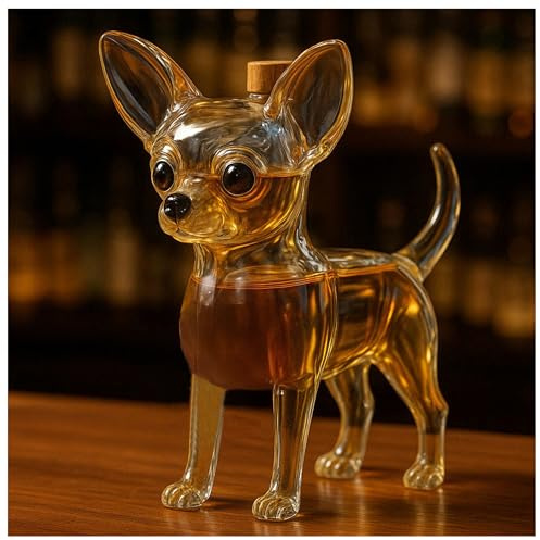 Jsvsza Chihuahua Whiskey Decanter, 300ml Novelty Handmade Glass Wine Bottle Funny Animal-Themed Barware, for Bar Home Office Decoration Animal Whiskey Glass Shaker