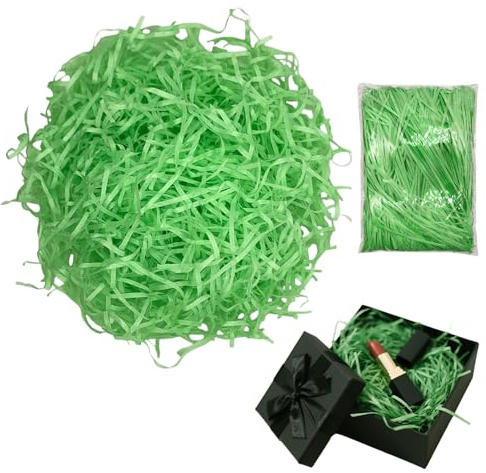 MFCGHXR Raffia Füllmaterial 300g Geschenkpapier Deko Gras Grün für Ostern Geburtstag Hochzeit Party Körbe Verpackung umweltfreundlich staubfrei wiederverwendbar
