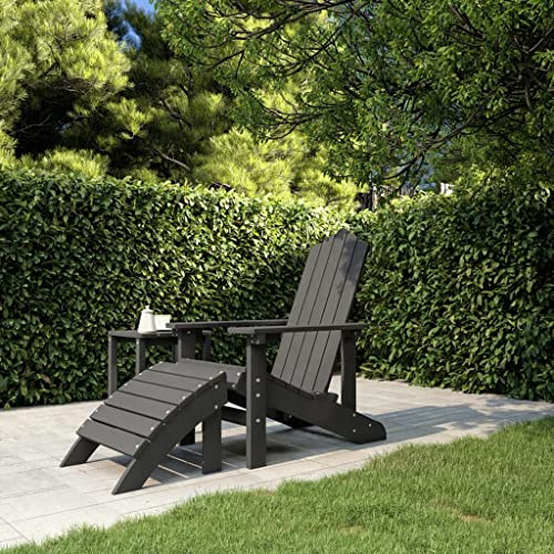Mandloder Adirondack Gartenstuhl mit abnehmbarem Fußteil Set, wetterfestes HDPE Anthrazit, UV-beständig, 73x83x92 cm, Hochlehner für Garten, Terrasse, Balkon, Pflegeleichte Outdoor Gartenmöbel