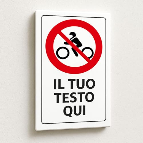 Mr Pubblicità - Cartello Personalizzato Divieto di Cicli e Motocicli 30x20 cm in - Resistente Esterno/Interno - Testo, Font e Colore a Scelta - Prodotto in Italia (DIVIETO CICLI)