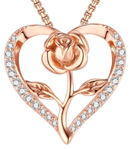 Lyniuoy Rose Heart Necklaces for Women, Two-tone 18K Gold Plated Pendant, Romantic jewellery for women, Luxury women's necklaces, Anniversary, Mother's Day, Christmas, Valentines gifts for her
