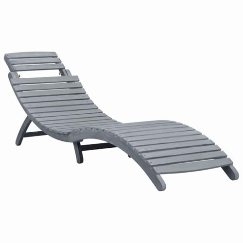 KGHFDVB Klappbare Sonnenliege Terrasse aus massivem Akazienholz mit Grauer Auflage, klappbar, für Garten und Innenbereich, ergonomisches Design