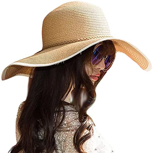 Lanzom Damen s Cap Strand Sonnenhut UPF Wide Brim Strohhut Floppy Faltbare roll up 50+ Style B-Khaki One Size