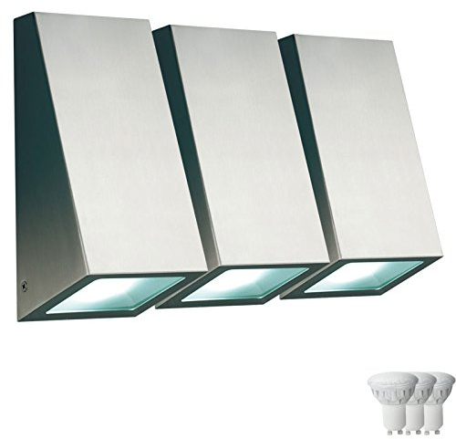 etc-shop 3er Set LED Edelstahl Wand Leuchten Fassaden Garten Lampen Außen Beleuchtung Hof Einfahrt Strahler