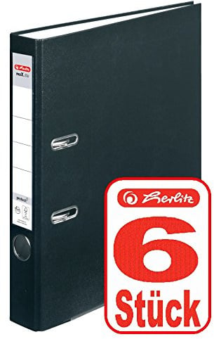 Herlitz Ordner maX.file protect A4, 5 cm, mit Einsteckrückenschild (Schwarz, 6 Stück | 5cm)