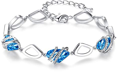 Leafael Collier à pendentif femme en Pierre de Souhait, collier femme argenté ou plaqué or rose avec cristaux de pierre de naissance, Sans allergie bijoux femme avec boîte cadeau