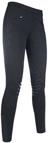 HKM 9228 - Leggings da Equitazione Starlight, con Inserti in Silicone per Ragazze, Nero/Nero, 36