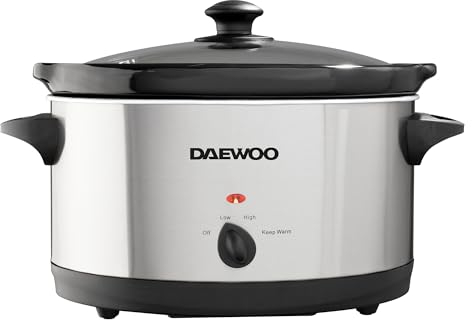 Daewoo 6.5L Slow Cooker – Large Family Size Electric Cooker with Removable Ceramic Pot & Glass Lid, 3 Heat Settings (Low, High, Keep Warm), Energy Efficient, Ideal for Stews & Curries, Black