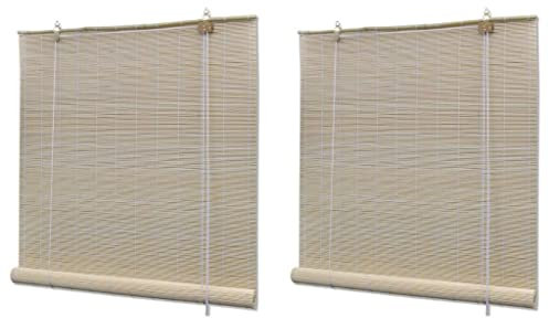 vidaXL 2X Rollo Bambusrollo Schnurzug Holzrollo Klemmfix Jalousie Sichtschutz Raffrollo Faltrollo Fensterrollo Natürlicher Bambus 120x160cm