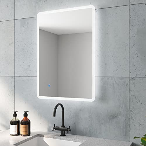 AQUABATOS 70 x 50 cm Badspiegel mit Beleuchtung Badezimmerspiegel LED Lichtspiegel Wandspiegel Bad Spiegel kaltweiß 6400K IP44 CE A++ Energiesparend