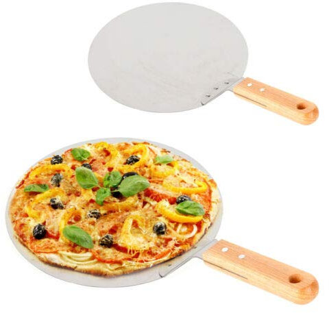 Pala rotonda per pizza e pasticceria, in acciaio inox