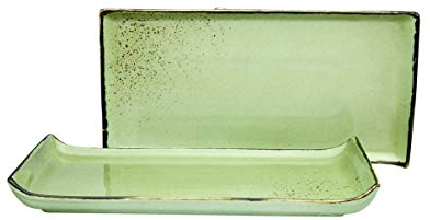 Creatable, 33014, Serie NATURE COLLECTION, Green, 2-teiliges Geschirrset, BBQ Platte aus Steinzeug, spülmaschinen- und mikrowellengeeignet, Qualitätsproduktion