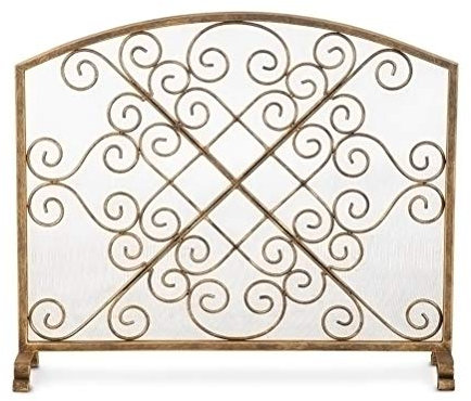 Kaminschutz ABL Goldene Retro Kamin Bildschirm, Einseitige Funkenschutz Net Mit Einer Starken Base, Herd Kindersicherheits-Tür, 98X84CM