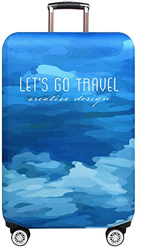 OuLi Store Housse de Valise 18-32 Pouces Fibre de Charbon de Bambou Luggage Cover en Polyester Clear Voyage Luggage Trolley Case Cover Protector (Ciel Bleu mer, M)