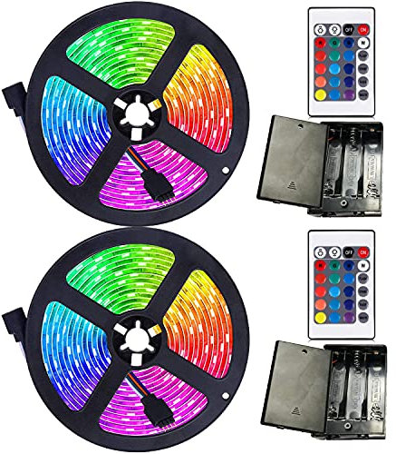 Battery Powered Led Strip Lights,2 Pack 6.56ft Strip Lights Battery Operated Led Strip Kit,24-Keys Remote Controlled,DIY Indoor and Outdoor Decoration