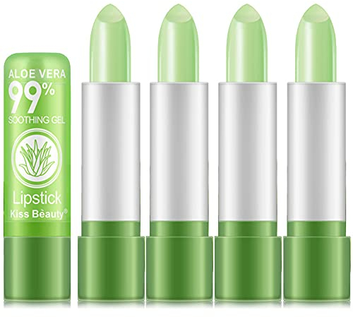 4 Stück Lippenbalsam Aloe Vera Jelly Lippenstift, Magic Temperature Farbwechsel Lippenstift Lippenbalsam, Feuchtigkeitsspendendes Lang anhaltendes Lippen Lipgloss Aloe Vera Lippenstift Set