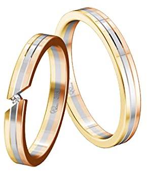 JC Trauringe Gold 333 Tricolor Paarpreis Poliert I Partnerringe Gelb-, Weiß- & Rotgold mit Gravur in edler Schatulle I 2 Hochzeitsringe Herrenring ohne & Damenring mit Stein I ICT23