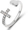 LIUJZZJ Kreuz & Herzring Silber Verstellbare Offene Kreuz Liebesringe Inspirierender Ring der Niemals Aufgibt