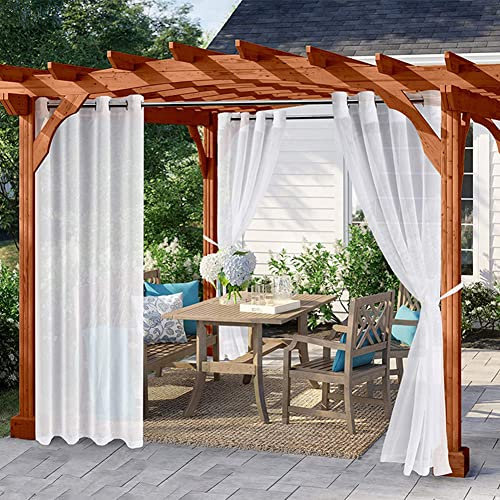 JstDoit Outdoor Sheer Curtains White, Wateproof Grommet Top Voile Curtains UV Protection Privacy Net Curtain for Pergola Gazebo Patio Garden Porch Decor 1 Panel (W52xL108inch, White)
